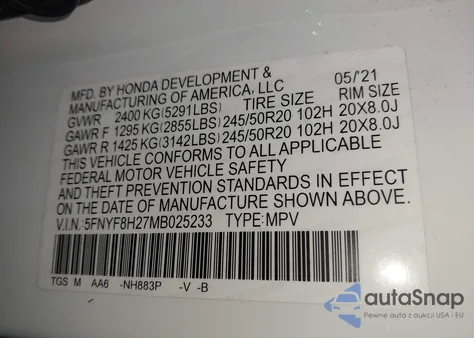 2021 Honda Passport Awd Sport from USA, damaged, VIN 5FNYF8H27MB025233